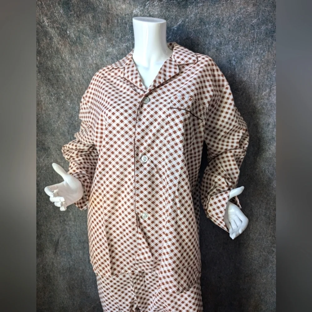 Vintage 80s Check Pajama Set Retro Cozy Loungewear Size L